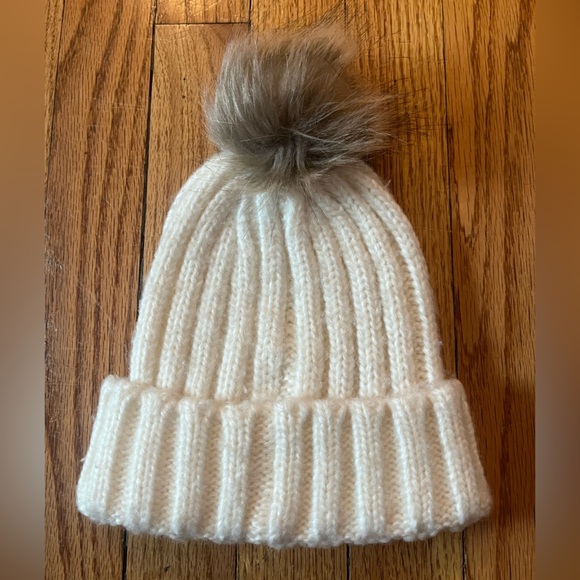 Nordstrom Faux Fur Pom Pom Beanie Cream One Size - Picture 2 of 9